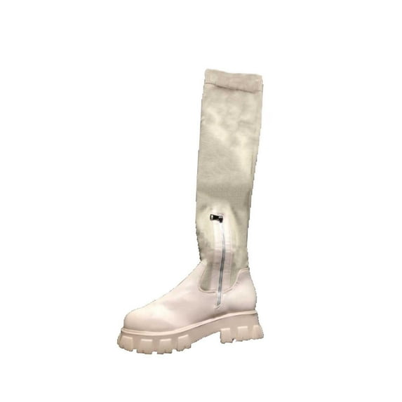 Fesfesfes Platform Boots for Women Fashion Large Size Long Tube Low Heeled Platform Shoes Knitting Over The Knee US:7.5(40)
