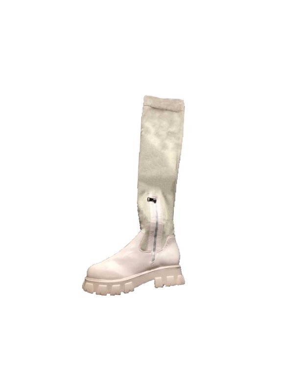 Platform Boots for Women Fashion Large Size Long Tube Low Heeled Platform Shoes Knitting Over The Knee US:9(42)