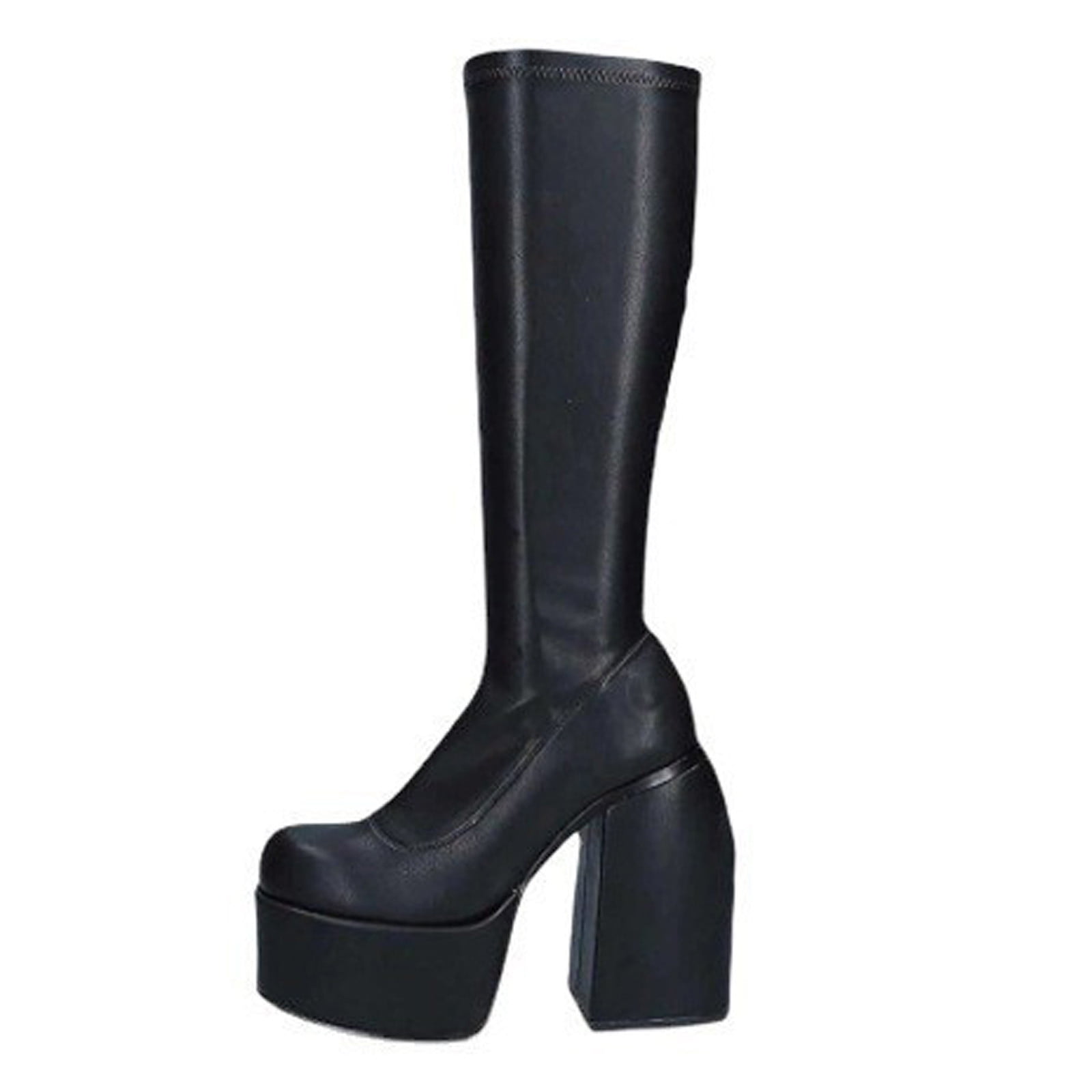 Fesfesfes Platform Boots for Women Winter Increased Long Black