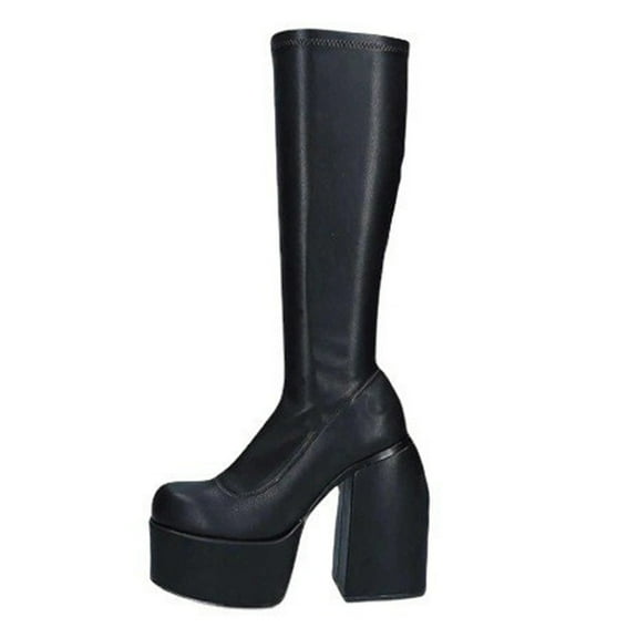 Fesfesfes Platform Boots for Women Winter Increased Long Black Thick Soled High Heel Motorcycle US:5.5(36)