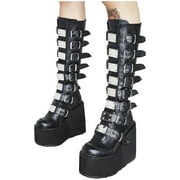 Fesfesfes Platform Boots for Women Women s Fashion Metal Buckle Platform High Platform Synthetic US943