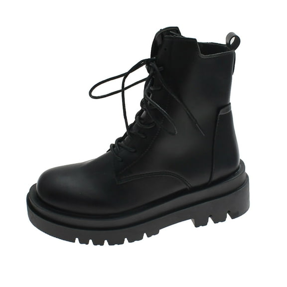 Fesfesfes Platform Boots for Young Ladies And Winter Women's Side Zipper Lace Up British Style Heightened Thick-soled Short 6(37)