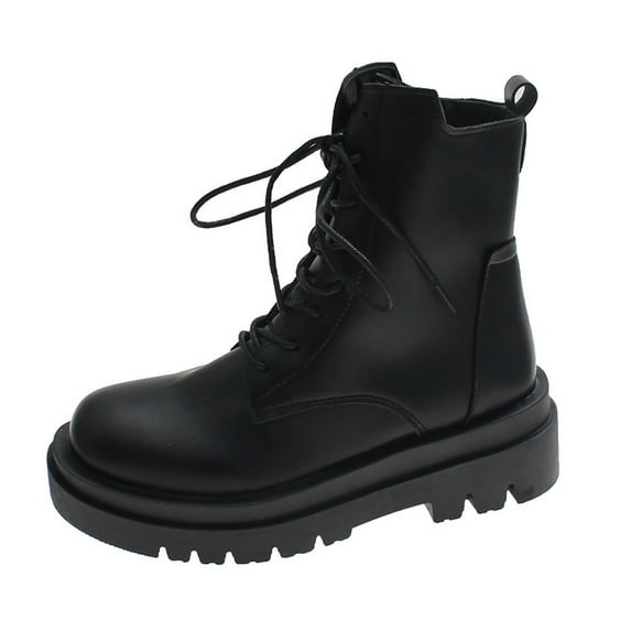 Fesfesfes Platform Boots for Young Ladies And Winter Women's Side Zipper Lace Up British Style Increased Thick-soled Short 6(37)