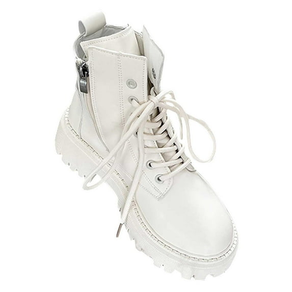 Fesfesfes Platform Boots for Young Ladies And Winter Women's Side Zipper Lace Up British Style Increased Thick-soled Short 6.5(38)