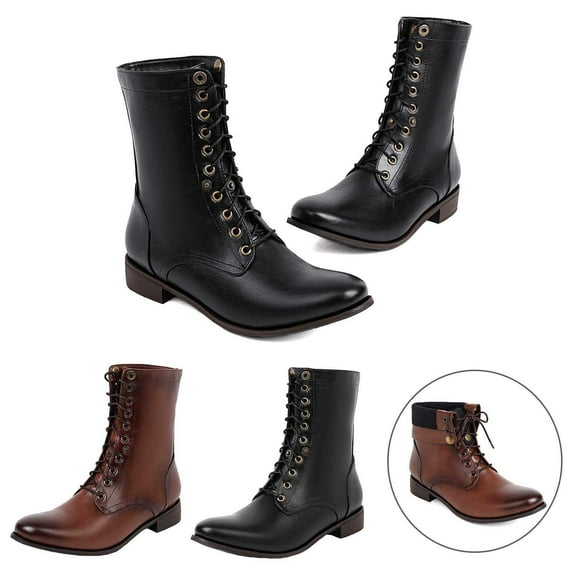 Fesfesfes Platform Boots for Young Ladies Fashion Large Size Women Low Heeled Shoes Short Pointed Knight 11.5(38)