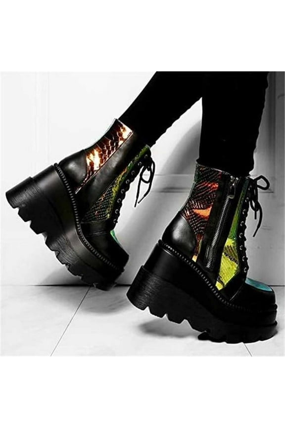 Platform Boots for Young Ladies Fashion Thick Soled Large Size Short Women Platform Synthetic 7.5(40)