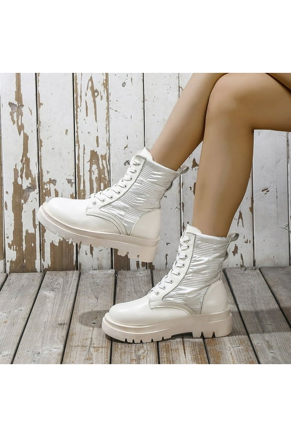 Platform Boots for Young Ladies Lace-up Women's Boots And Winter Warm Mid-tube Lace-up Platform Boots 7(39)
