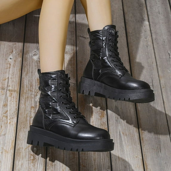 Fesfesfes Platform Boots for Young Ladies Lace-up Women's Boots And Winter Warm Mid-tube Lace-up Platform Boots 7(39)