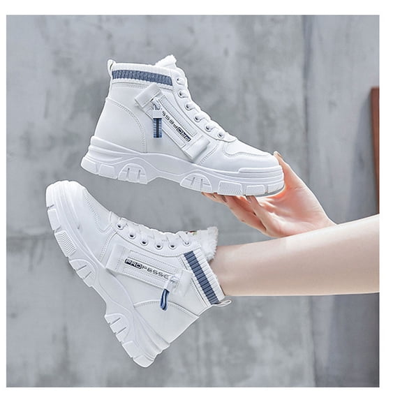 Fesfesfes Platform Boots for Young Ladies Plus Fleece Women Winter Warm Short Thick-soled Thick 7(39)