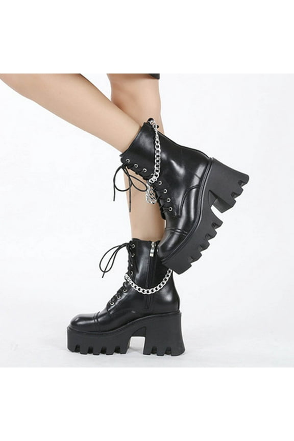 Platform Boots for Young Ladies Winter Patent Synthetic Thick-soled Boots Plus Size Platform Ankle Boots 7.5(40)