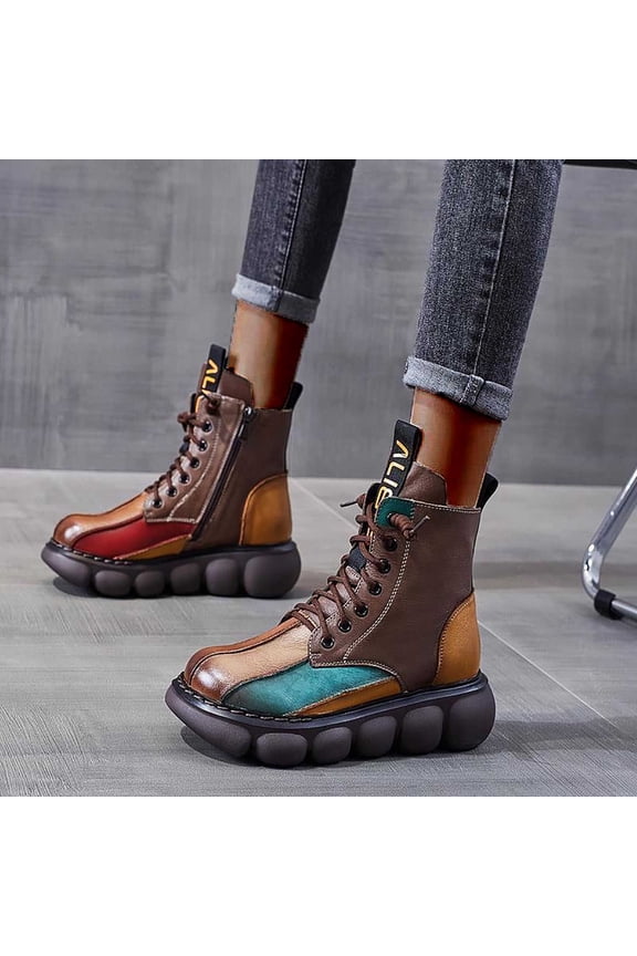 Platform Boots for Young Ladies Woman Winter Plus Size Synthetic Thick Heel Booties Ladies Retro Breathable Short 6.5(38)