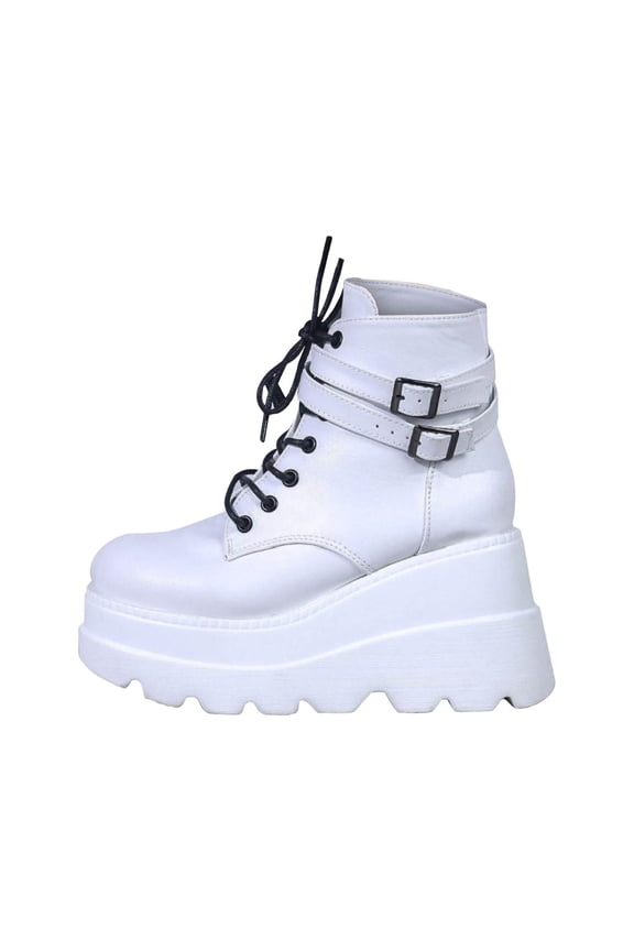 Platform Boots for Young Ladies Women Retro Flat Bottom Zipper Shoes Casual Plus Size Slip On Shoes 6.5(38)