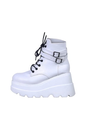 Platform Boots for Young Ladies Women Retro Flat Bottom Zipper Shoes Casual Plus Size Slip On Shoes 6.5(38)