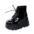 thumbnail image 1 of Fesfesfes Platform Boots for Young Ladies Women's Boots Round Toe Wedge Boots Heel Low-barrel Lace-up Boots Patent Synthetic Shiny Boots Zipper Shoes, 1 of 8