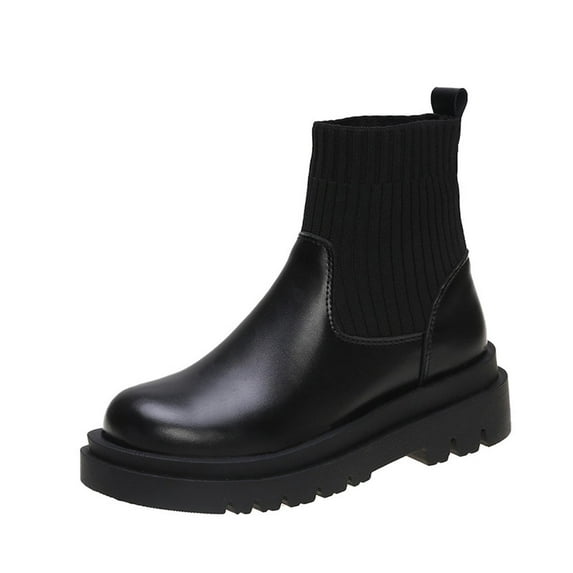 Fesfesfes Platform Boots for Young Ladies Women's Casual Elastic Boots Slip On Thick Soled Round Toe Shoe Boots 6(37)