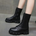 thumbnail image 1 of Fesfesfes Platform Boots for Young Ladies Women's Round Toe Platform With Lace-up Motorcycle Mid-tube Ladies Fashion Increased Comfy Shoes 4.5(35), 1 of 7