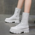 thumbnail image 1 of Fesfesfes Platform Boots for Young Ladies Women's Round Toe Platform With Lace-up Motorcycle Mid-tube Ladies Fashion Increased Comfy Shoes 6.5(38), 1 of 8