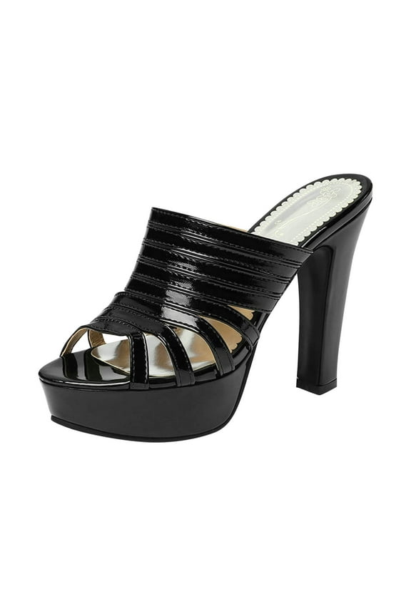 Platform Dress Shoes For Womens Summer Flip-flops Outside Wear Super High Heels Hollowed Out Solid Color Shoes 5.5(36)