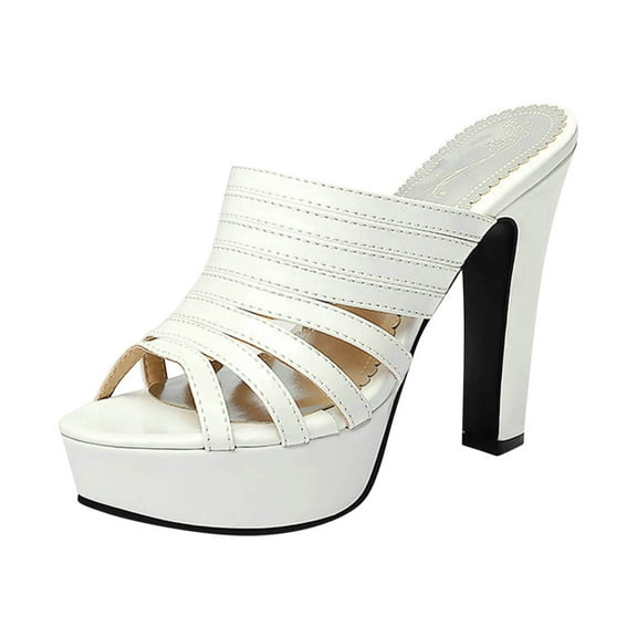 Fesfesfes Platform Dress Shoes For Womens Summer Flip-flops Outside Wear Super High Heels Hollowed Out Solid Color Shoes 9(42)