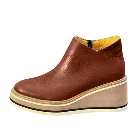 Fesfesfes Platform Flats Large Four Seasons Side Zipper Casual Synthetic Plastic Thick Sole Slope Heels Womens Shoes 9(42)