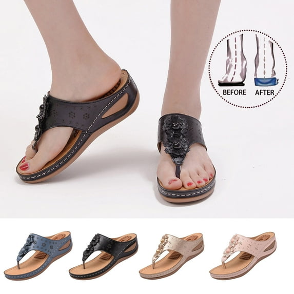 Fesfesfes Platform Flip Flops Sandals for Women Solid Color Clip Toe Comfy Sandals Slope Heeled Beach Casual Shoes 6(37)