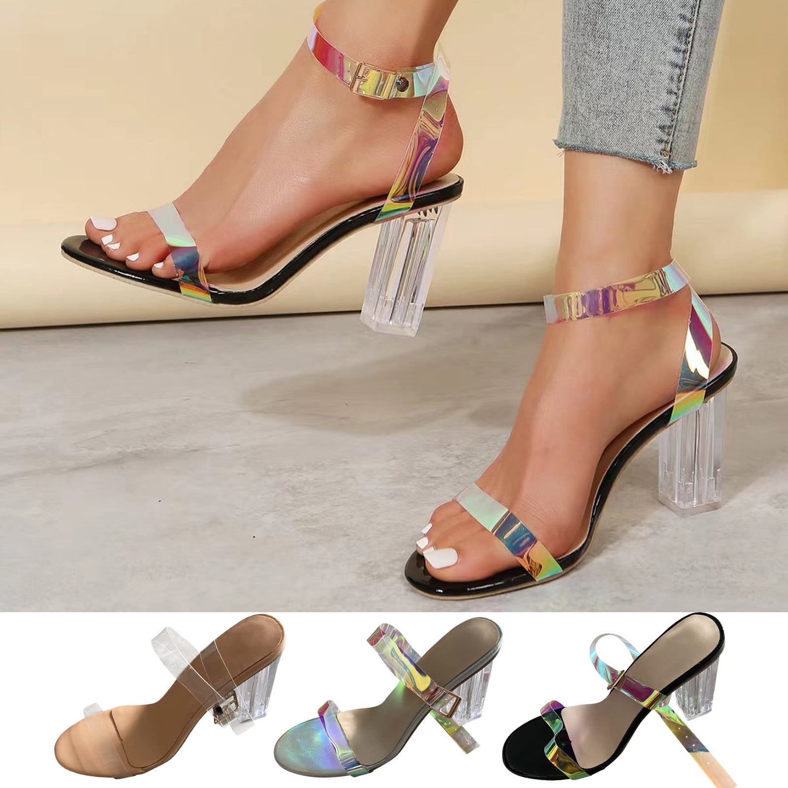 Fesfesfes Platform Heels For Women Summer Outwear Round Toe High Heels ...