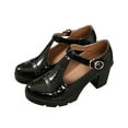 thumbnail image 1 of Fesfesfes Platform Heels For Women Soled Synthetic Sports British Style Block Shoes High Heels Solid Color Hollowed Out Metal Buckle Cut Mary Womens Shoes 8.5(41), 1 of 5