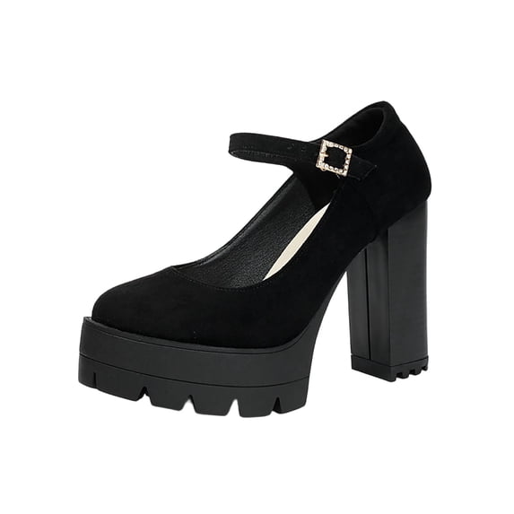 Fesfesfes Platform Heels Womens Beaded Buckle Shallow Peep-Toe Round Toe High Heel Business Shoes Stage Performance Shoes