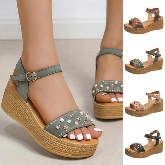 Fesfesfes Platform Sandals Peep-toe Pump Summer New Peep-Toe Retro Wedge Heel Platform Sandals Women's Roman Shoes 5.5(36)