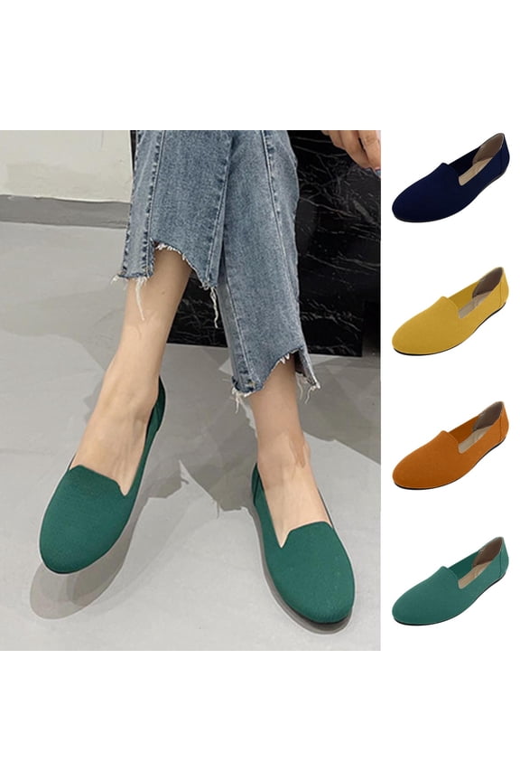 Platform Shoes for Women Round Toe Fly Weaving Mesh Surface Round Head Shallow Mouth Comfortable Slip-on Flat Shoes 41(8.5)
