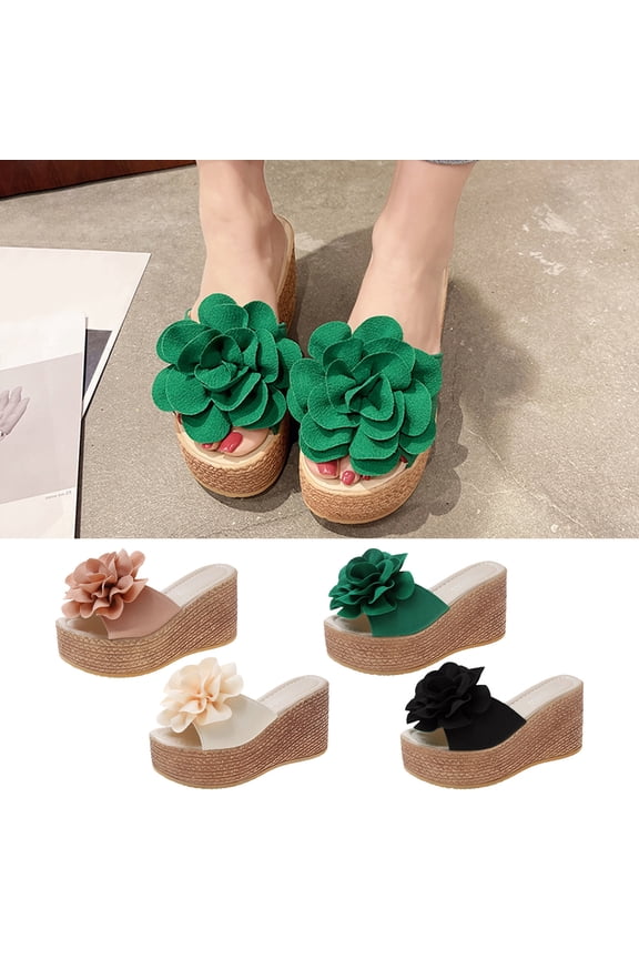 Platform Slides Matsu Heel Thick Sole Slope Heel Women's Shoes Breathable Slip-on Beach Sandals 7.5(40)