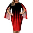 thumbnail image 1 of Fesfesfes Plus Size Dress for Women Round Neck Bodycon Dress Slit Long Sleeve Dress Knee Length Skinny Evening Gowns Semi Formal Cocktail Party Dress, 1 of 6