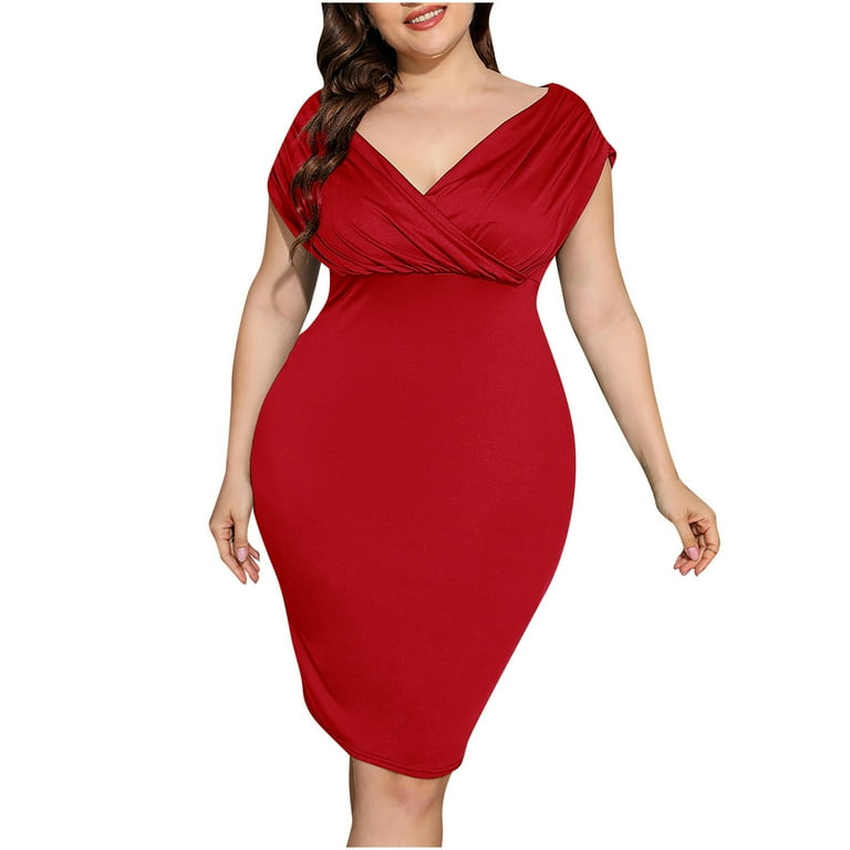 Casual Short sleeve Solid Color Off shoulder Plus size bodycon Dresses Casual Short sleeve Solid Color Off shoulder Plus size bodycon Dresses