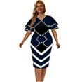 thumbnail image 1 of Fesfesfes Plus Size Dress for Women Wide Neck Bodycon Pencil Dress Ruffle Patchwork Mid Sleeve Knee Length Dress Skinny Plaid Printed Dress, 1 of 4