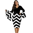thumbnail image 1 of Fesfesfes Plus Size Dresses for Women Patchwork Bodycon Dress Hip Wrap Bell Long Sleeve Dress Casual Swing Party Dress, 1 of 9
