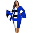 thumbnail image 1 of Fesfesfes Plus Size Dresses for Women Patchwork Bodycon Dress Hip Wrap Bell Long Sleeve Dress Casual Swing Party Dress, 1 of 9