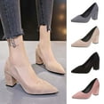 thumbnail image 1 of Fesfesfes Plus Size Heels Womens Pointed Toe Chunky Heels High Heels Shoes Lightweight Flock Shoes Solid Color Casual Shoes 8.5(41), 1 of 4