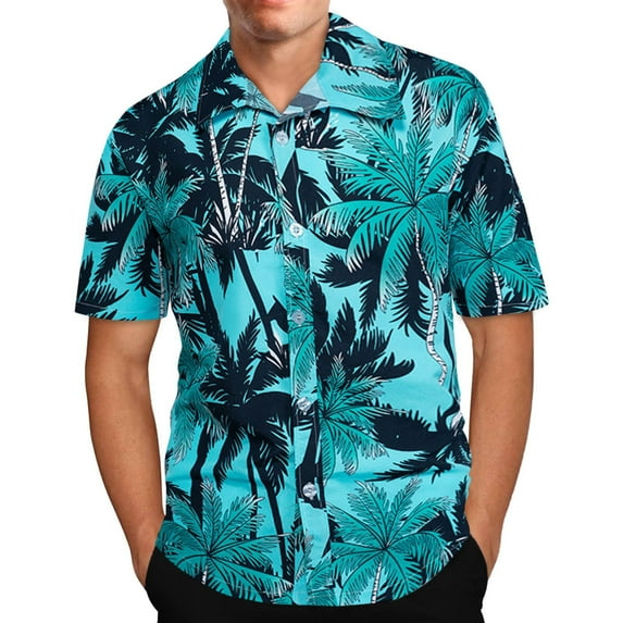 Fesfesfes Plus Size Men's Hawaiian Shirt Lapel Short Sleeve Shirt