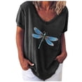 thumbnail image 1 of Fesfesfes Plus Size Summer Tops for Women Casual Round Neck Short Sleeve Tops Dragonfly Print Graphic Tees Top Basic Loose T-shirt Streetwear Blouse Tops, 1 of 6
