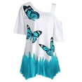 thumbnail image 1 of Fesfesfes Plus Size Summer Tops for Women One Shoulder Short Sleeve Tops Butterfly Graphic Print Casual Tees Tops Loose Oversized T-shirt Tunic Blouse Tops, 1 of 2