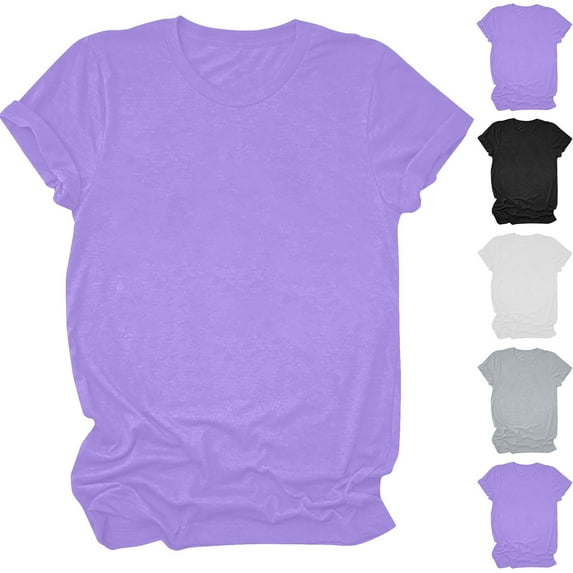 Fesfesfes Plus Size T Shirts Women Summer Crewneck Solid Color T-shirts Fashion Comfortable Female Blouses Tops 4(S)