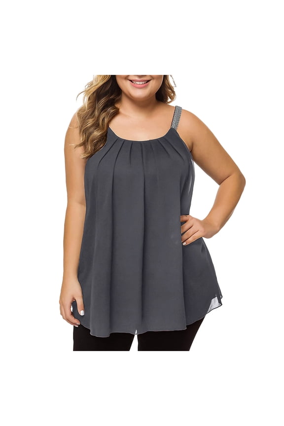 Plus Size Tops for Women Chiffon Sleeveless Sling Vest Tops Ladies O-Neck Camis Blouse Solid Color Halter Neck Sling Tank Tops