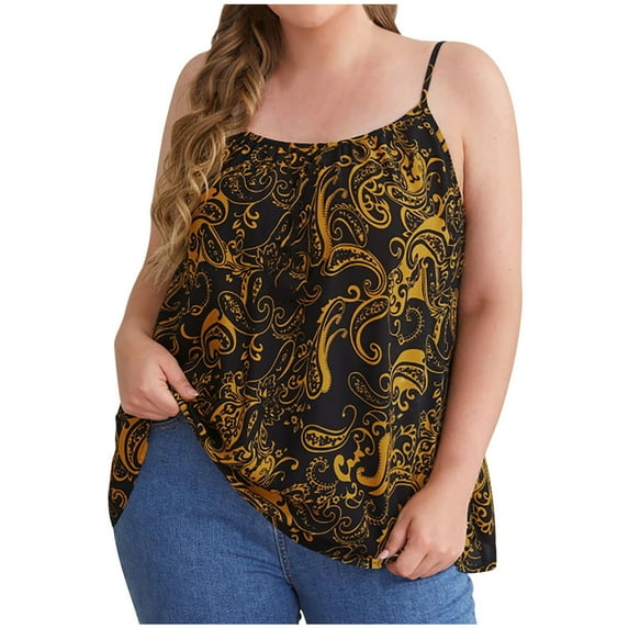 Fesfesfes Plus Size Tops for Women Loose Sleeveless Sling Tops Elegant Floral Print Camisole Blouse Summer Casual Straped Tank Tops