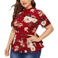 thumbnail image 1 of Fesfesfes Plus Size Tops for Women Short Sleeve Tops Crewneck Tummy Control Ruffle Hem T-shirt Casual Floral Printed Graphic Tees Leisure Blouse Tops, 1 of 9
