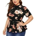thumbnail image 1 of Fesfesfes Plus Size Tops for Women Short Sleeve Tops Crewneck Tummy Control Ruffle Hem T-shirt Casual Floral Printed Graphic Tees Leisure Blouse Tops, 1 of 7