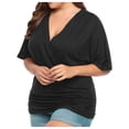thumbnail image 1 of Fesfesfes Plus Size Tops for Women V-Neck Wrap Short Sleeve Tops Loose Casual Blouse Pleated Hem Summer T-Shirt Tops, 1 of 8