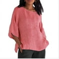 thumbnail image 1 of Fesfesfes Plus Size Women Tops Loose Linen Tunic Blouse Casual Round Neck Solid Color 3/4 Sleeve Tops Comfy Oversize Tshirt Breathable Linen Tops, 1 of 4