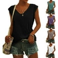 thumbnail image 1 of Fesfesfes Plus Size Womens Solid Color Cap Sleeve Blouses T-Shirt Casual Loose Fit Basic Tank Tops Tunic Tops 18(XXXXXL), 1 of 9