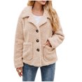 thumbnail image 1 of Fesfesfes Plush Coat for Women Fall Winter Lapel Solid Color Long Sleeve Button Plush Jacket Tops Sale on Clearance, 1 of 9