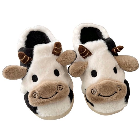 Fesfesfes Plush Slippers Adult Ladies And Men Milk Slippers Cute Comfortable Cows Cotton Slippers 9(42-43)
